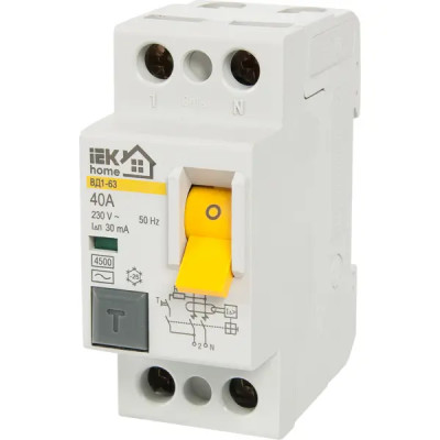 УЗО IEK Home ВД1-63 1P N 40 А 30 мА 4.5 кА AC MDV10-2-040-030