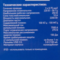 Сетевой фильтр Эра SFU 5 розеток с заземлением 3х0.75 мм 2 USB 2200 Вт 3 м цвет черный