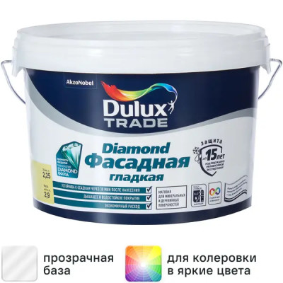 Краска фасадная Dulux Prof Diamond матовая прозрачная база BC 2.25л