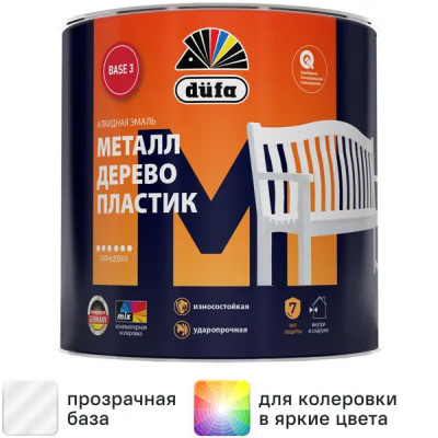 Эмаль для колеровки Dufa глянцевая 1.8 л прозрачная база 3