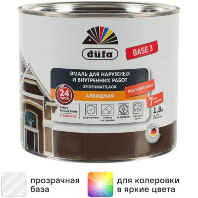 Эмаль для колеровки Dufa полуматовая 1.8 л прозрачная база 3