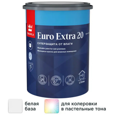 Краска для стен и потолков Tikkurila Euro-20 матовая цвет белый база А 0.9 л
