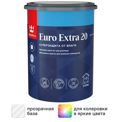 Краска для стен и потолков Tikkurila Euro-20 матовая прозрачная база С 0.9 л