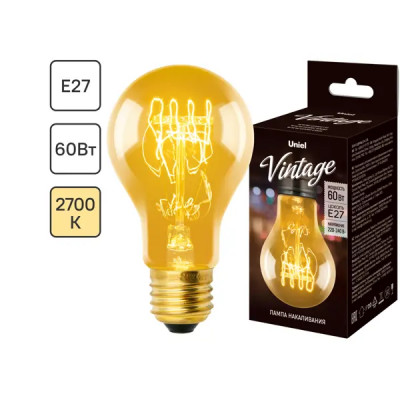 Лампа накаливания Uniel Vintage груша E27 60 Вт 300 Лм свет тёплый белый