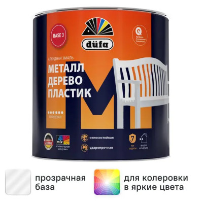 Эмаль для колеровки Dufa глянцевая 1.8 л прозрачная база 3