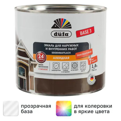 Эмаль для колеровки Dufa полуматовая 1.8 л прозрачная база 3