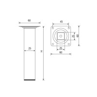 Ножка квадратная 300х25х25 мм цвет хром