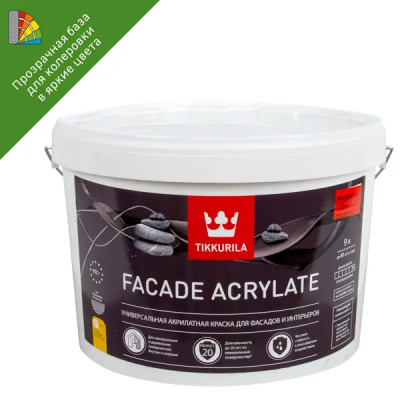 Краска фасадная Tikkurila Facade Acrylate матовая прозрачная база C 9 л