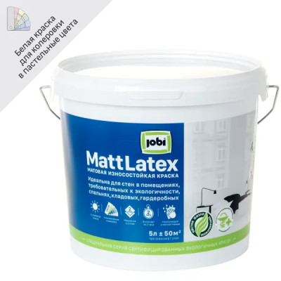 Краска латексная для стен и потолков Jobi Mattlatex матовая база А 5 л
