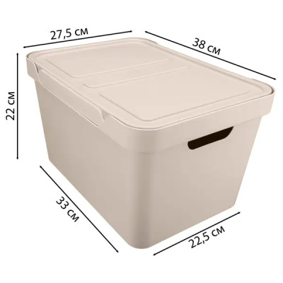Ящик универсальный 38x27.5x22.1 см 18 л пластик с крышкой цвет бежевый