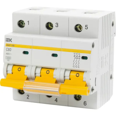 Автоматический выключатель IEK ВА47-80 3Р C80 А 10 кА