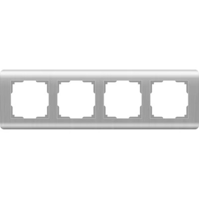 Рамка для розеток и выключателей Werkel Stream 4 поста, цвет серебряный рифленый