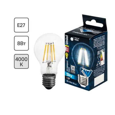 Лампа светодиодная Uniel Стандарт E27 170-240 В 8 Вт 800 лм, холодный белый свет