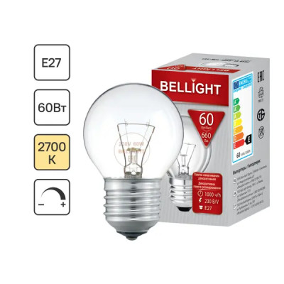 Лампа накаливания Bellight Е27 220 В 60 Вт шар 660 лм теплый белый цвет света