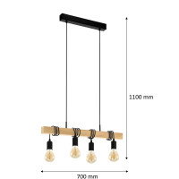 Подвесной светильник деревянный Eglo Townshend 4xE27x60 Вт, цвет чёрный/дерево