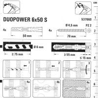 Дюбель для всех типов стен DuoPower 6x50 мм с шурупом цвет серый/красный 4 шт.