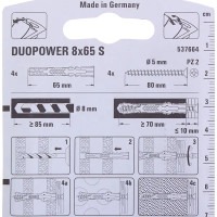 Дюбель для всех типов стен DuoPower 8x65 мм с шурупом цвет серый 4 шт.