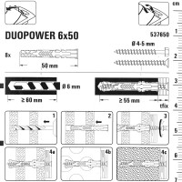 Дюбель для всех типов стен DuoPower 6x50 мм цвет серый/красный 8 шт.