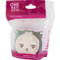 Розетка компьютерная двойная встраиваемая Onekey Florence RJ45 UTP cat 5e цвет бежевый