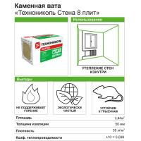 Утеплитель Технониколь для стен 50 мм 8 плит 600x800 мм 3.84 м²