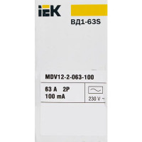 УЗО IEK ВД1-63S 2Р 63 А 100 мА 6 кА AC MDV12-2-063-100
