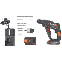 Перфоратор аккумуляторный SDS-Plus Worx WX390.1, 20 В Li-ion 2x2 Ач, 1.2 Дж