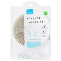 Комплект светодиодной ленты для уличной подсветки 220В 6Вт/м smd2835 60д/м IP65 600Лм/м ширина подложки 10мм 5м х/б 6500К