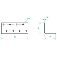 Угол крепежный равносторонний KUR 40x40x80x1.8