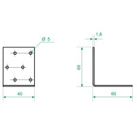 Угол крепежный равносторонний KUR 60x60x40x1.8