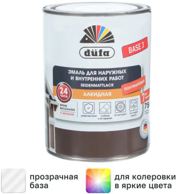 Эмаль универсальная Dufa полуматовая прозрачная база 3 0.75л