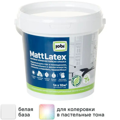 Краска латексная для стен и потолков Jobi Mattlatex матовая база А 1 л
