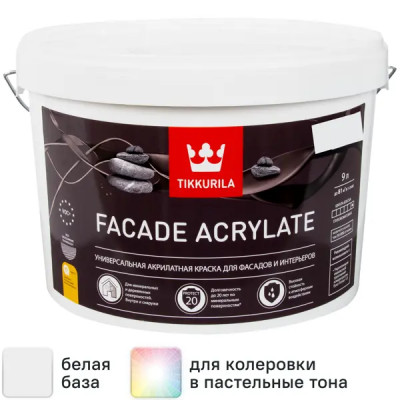 Краска фасадная Tikkurila Facade Acrylate глубокоматовая цвет белый база A 9 л