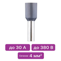 Наконечник штыревой втулочный изолированный Duwi Е4009 НШВИ 4-9 мм цвет серый 25 шт.