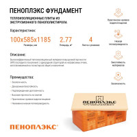 Экструдированный пенополистирол XPS Penopleх Фундамент 100 мм 585x1185 мм 0.69 м²