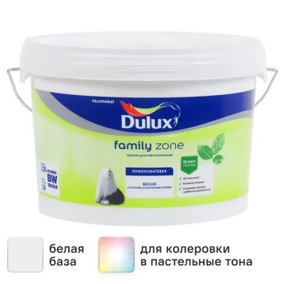 Краска для стен Dulux Family Zone глубокоматовая цвет белый база BW 2.25 л