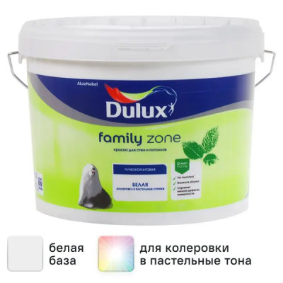 Краска для стен Dulux Family Zone глубокоматовая цвет белый база BW 9 л