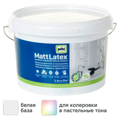 Краска латексная для стен и потолков Jobi Mattlatex матовая база А 2.5 л