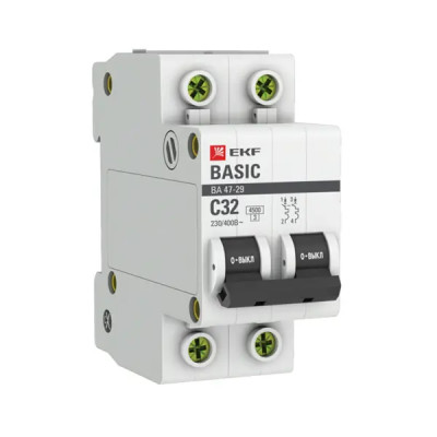 Автоматический выключатель EKF Basic BA47-29 2P C32 А 4.5 кА mcb4729-2-32C