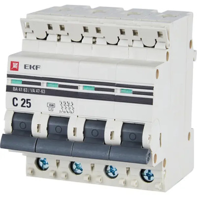 Автоматический выключатель EKF ВА47-63 4P C25 A 4.5 кА