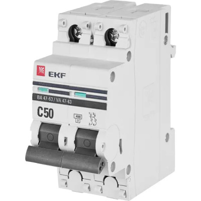 Автоматический выключатель EKF ВА47-63 2P C50 A 4.5 кА
