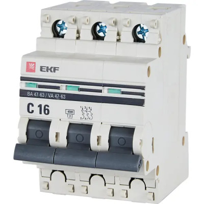 Автоматический выключатель EKF ВА47-63 3P C16 А 4.5 кА