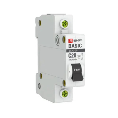 Автоматический выключатель EKF Basic BA47-29 1P C20 А 4.5 кА mcb4729-1-20C
