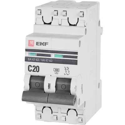Автоматический выключатель EKF ВА47-63 2P C20 A 4.5 кА