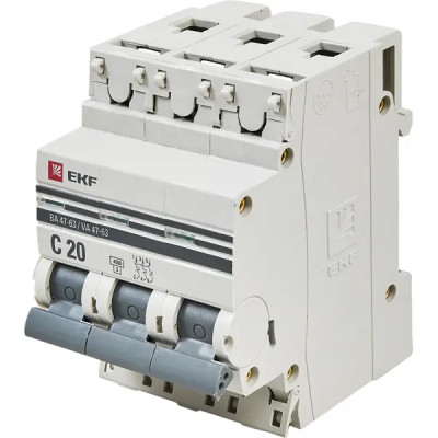 Автоматический выключатель EKF ВА47-63 3P C20 A 4.5 кА