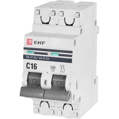 Автоматический выключатель EKF ВА47-63 2P C16 А 4.5 кА
