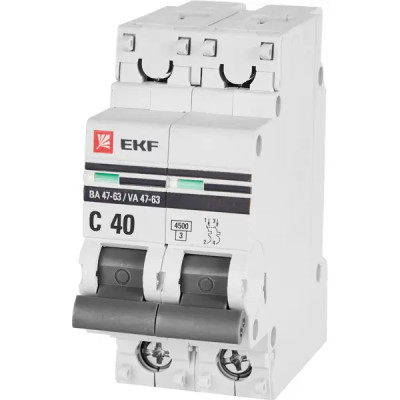 Автоматический выключатель EKF ВА47-63 2P C40 A 4.5 кА