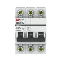 Автоматический выключатель EKF Basic BA47-29 3P C25 А 4.5 кА