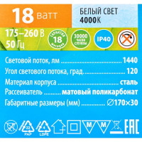 Светильник ЖКХ светодиодный Volpe 18 Вт IP40, накладной, цвет белый