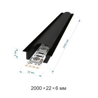 Профиль алюминиевый для светодиодной ленты прямой встраиваемый 2 м цвет чёрный