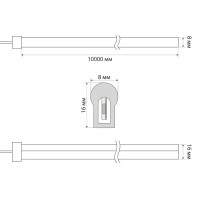 Комплект светодиодной ленты Неон SMD 2835 120 диодов/8 Вт/м 220 В 8 мм IP67 10 м холодный белый свет